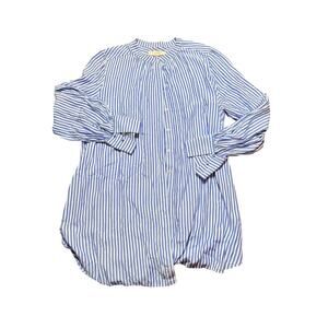 Loft Blue Striped Viscose Tunic Blouse – Size L Preppy Coastal Style